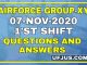 7th Nov 2020 1st Shift Airforce Group-XY Exam