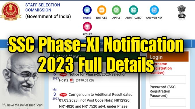 SSC Phase 11 Notification 2023 Full Details